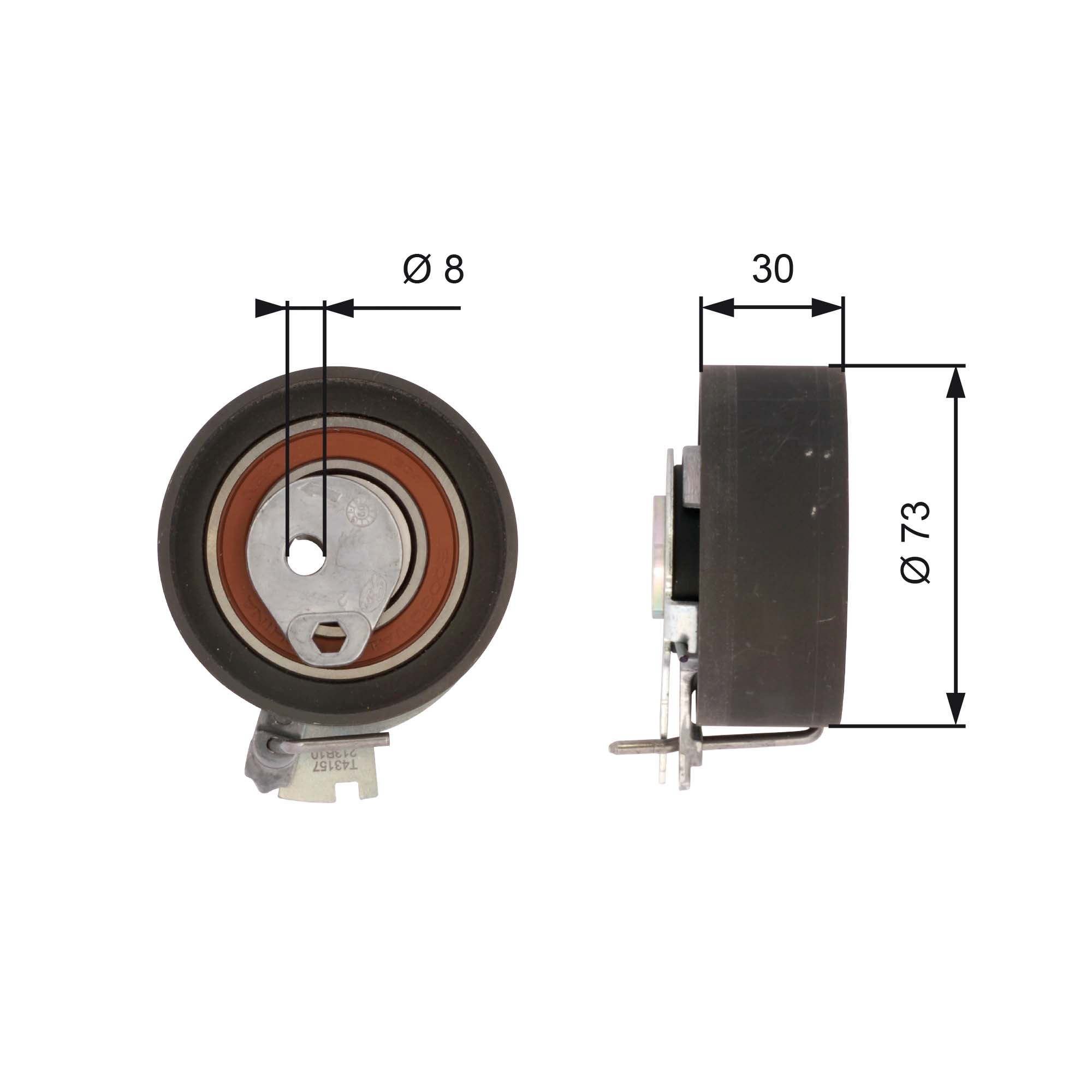 Tensioner Pulley, timing belt - T43157 GATES