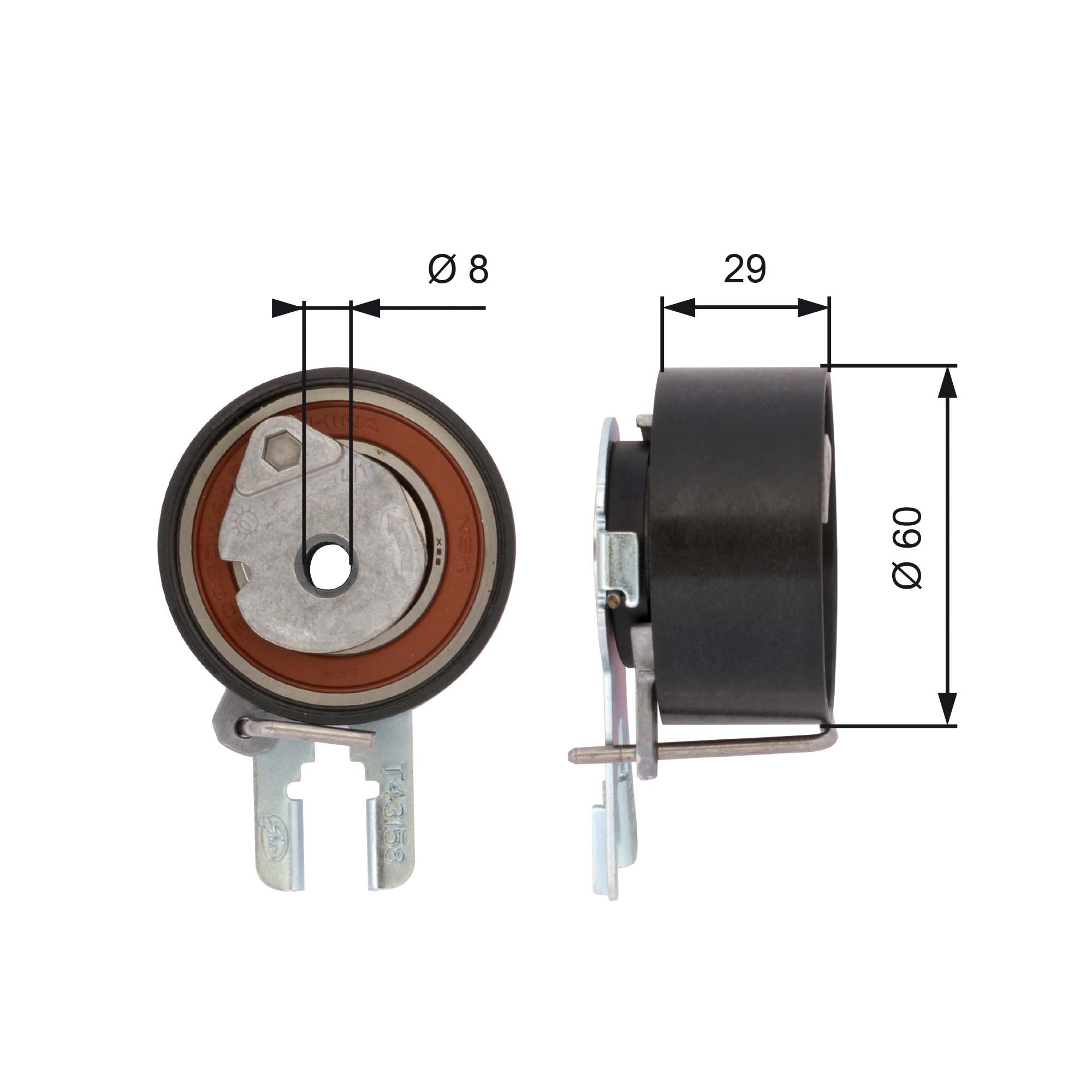 Tensioner Pulley, timing belt - T43158 GATES