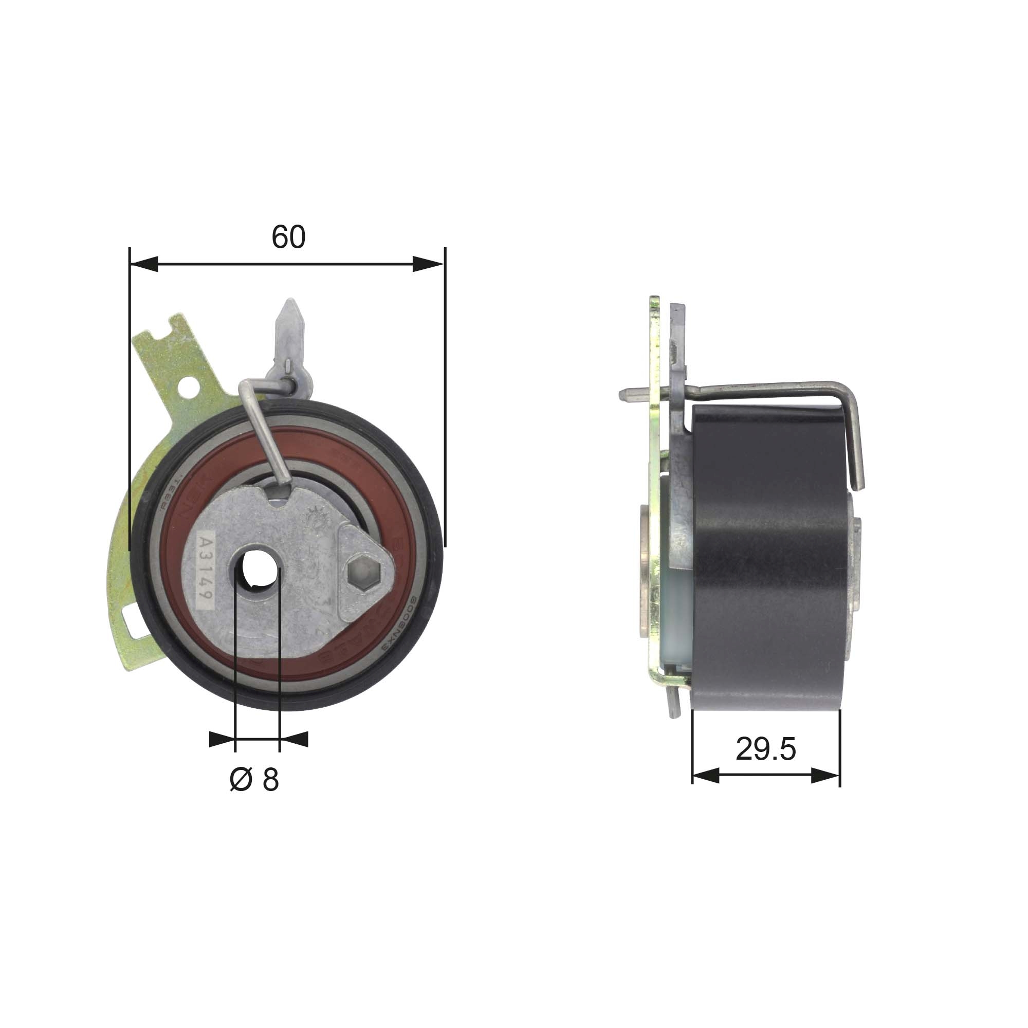Tensioner Pulley, timing belt - T43186 GATES