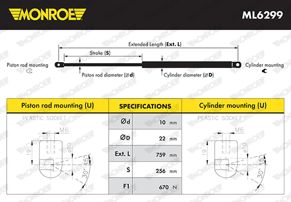 Gas Spring, boot-/cargo area - ML6299 MONROE