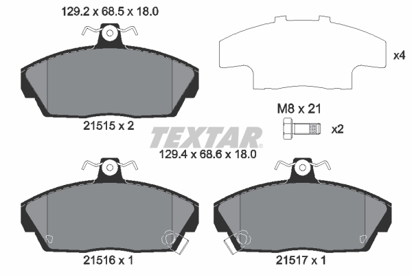 Kit pastiglie freno, Freno a disco - 2151503 TEXTAR