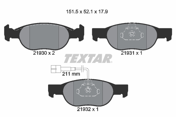 stabdžių trinkelių rinkinys, diskinis stabdys - 2193002 TEXTAR