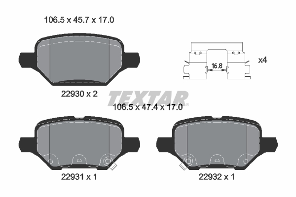 Brake Pad Set, disc brake - 2293001 TEXTAR