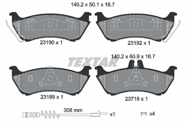 stabdžių trinkelių rinkinys, diskinis stabdys - 2319002 TEXTAR