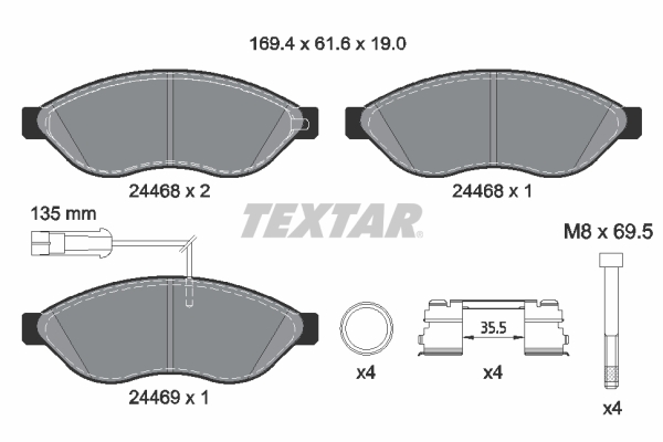 stabdžių trinkelių rinkinys, diskinis stabdys - 2446807 TEXTAR