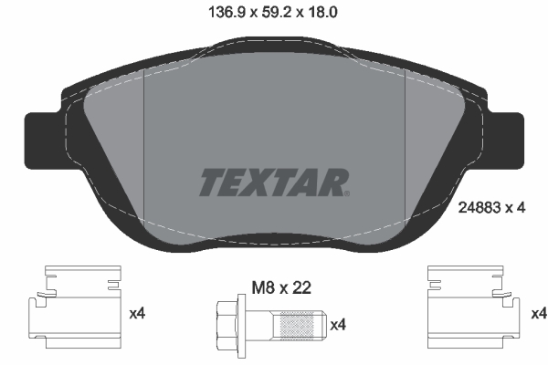 Bremsbelagsatz, Scheibenbremse - 2488301 TEXTAR