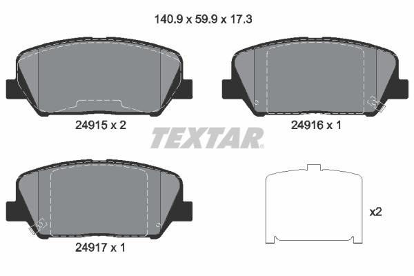 stabdžių trinkelių rinkinys, diskinis stabdys - 2491501 TEXTAR