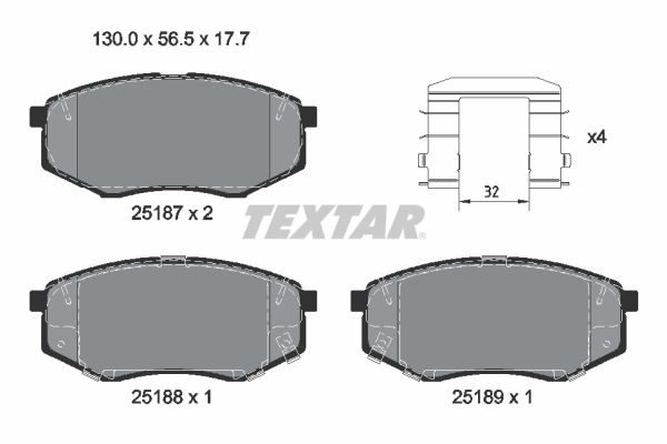 stabdžių trinkelių rinkinys, diskinis stabdys - 2518701 TEXTAR