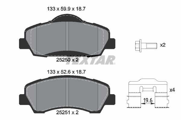 Kit pastiglie freno, Freno a disco - 2525001 TEXTAR