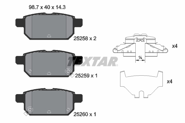 Kit pastiglie freno, Freno a disco - 2525801 TEXTAR