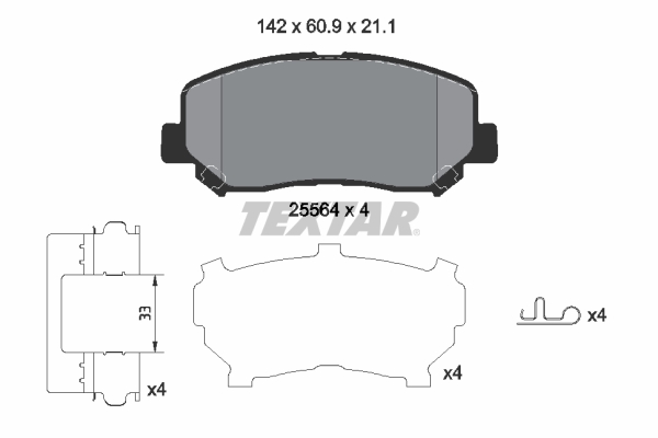 stabdžių trinkelių rinkinys, diskinis stabdys - 2556403 TEXTAR