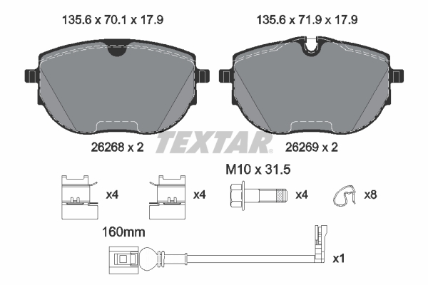 Комплект тормозных колодок, дисковый тормоз - 2626801 TEXTAR