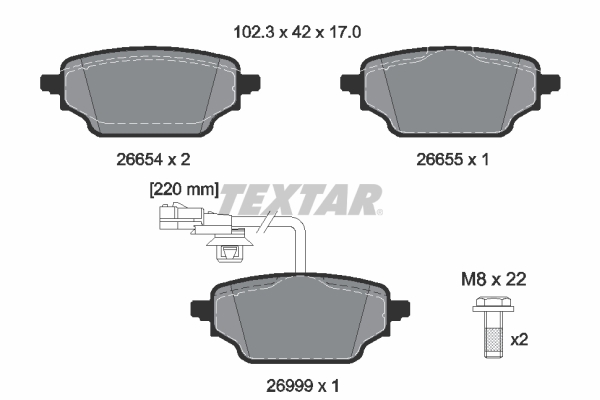 Kit pastiglie freno, Freno a disco - 2665402 TEXTAR