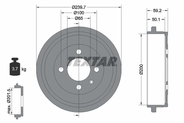 Tamburo freno - 94022800 TEXTAR