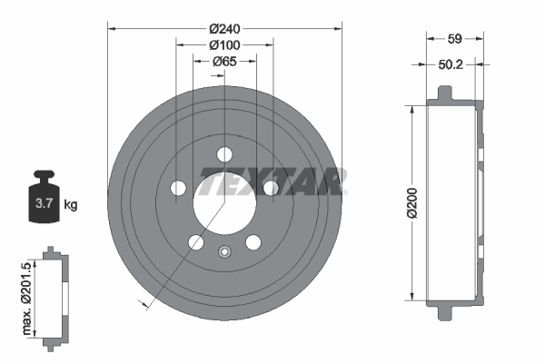 Tamburo freno - 94023800 TEXTAR