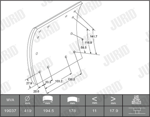Комплект тормозных колодок, дисковый тормоз - 572491J JURID