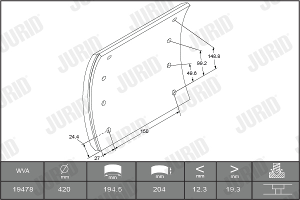 Комплект тормозных колодок, дисковый тормоз - 573139J JURID