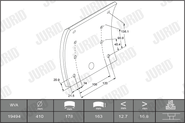 Комплект тормозных колодок, дисковый тормоз - 573145J JURID