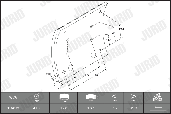 Комплект тормозных колодок, дисковый тормоз - 573181J JURID