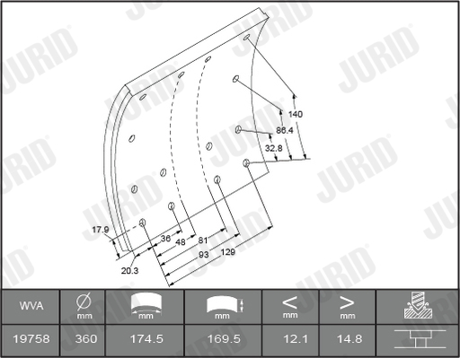Комплект тормозных колодок, дисковый тормоз - 573350J JURID