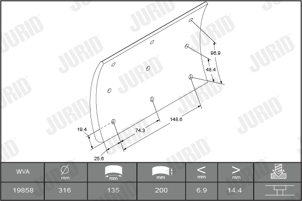 Комплект тормозных колодок, дисковый тормоз - 573409J JURID