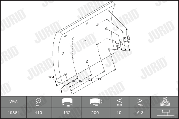 Комплект тормозных колодок, дисковый тормоз - 573418J JURID