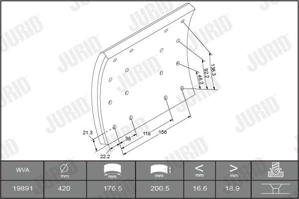 Комплект тормозных колодок, дисковый тормоз - 573422J JURID