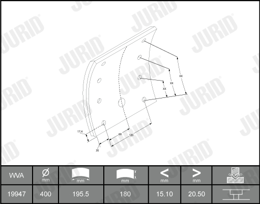 Комплект тормозных колодок, дисковый тормоз - 572444J JURID