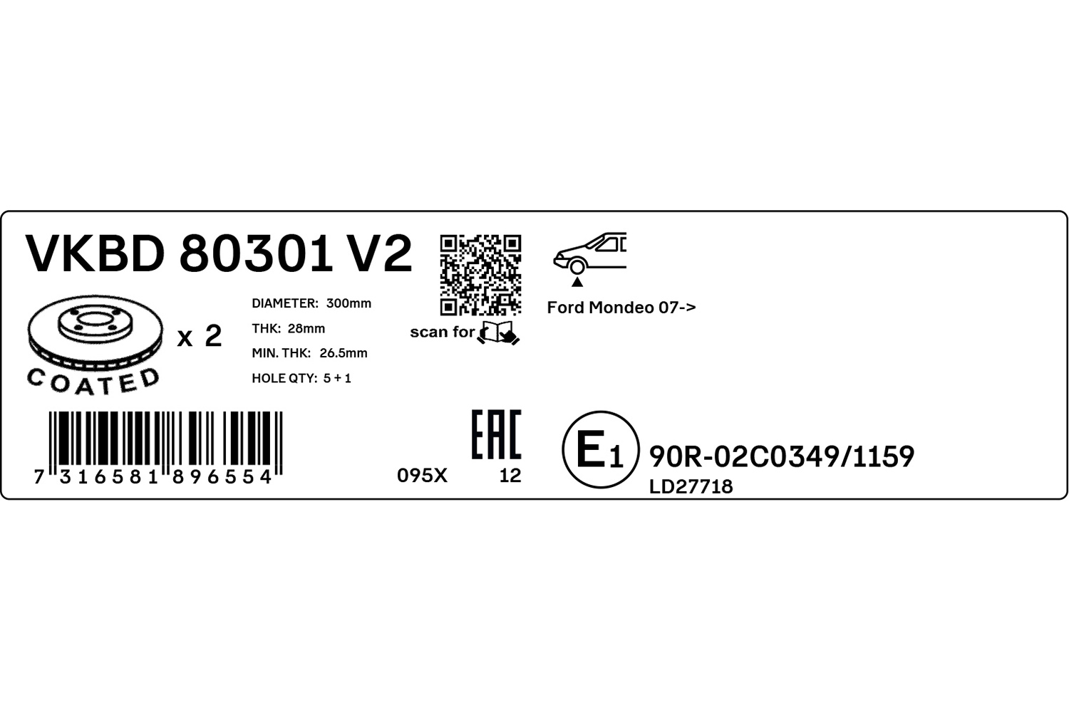Тормозной диск - VKBD 80301 V2 SKF