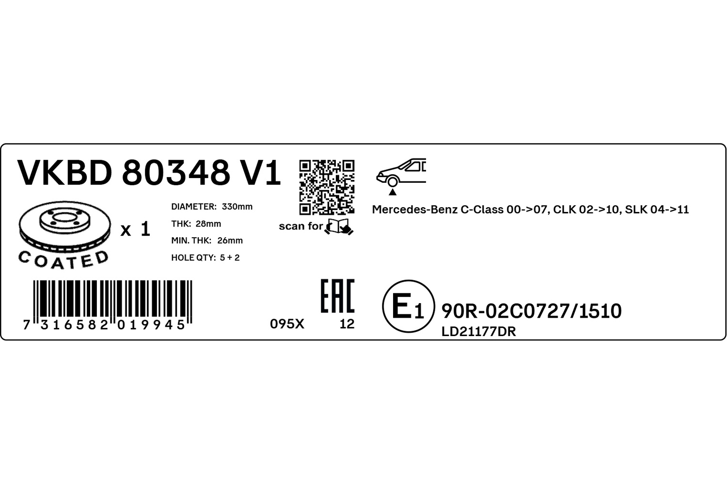Тормозной диск - VKBD 80348 V1 SKF