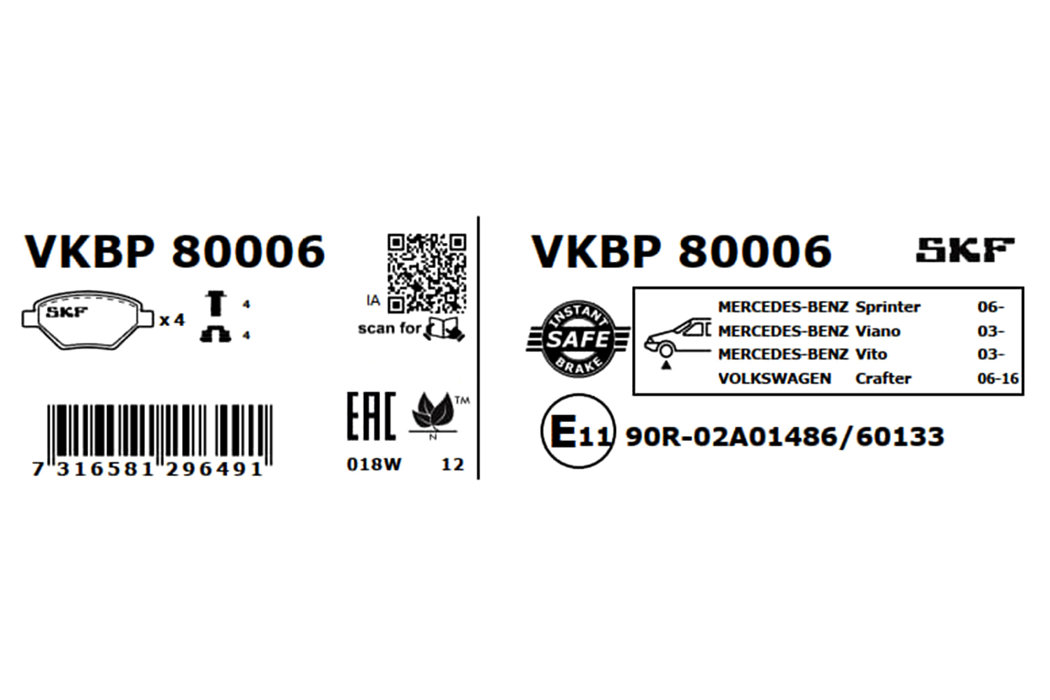 Brake Pad Set, disc brake - VKBP 80006 SKF