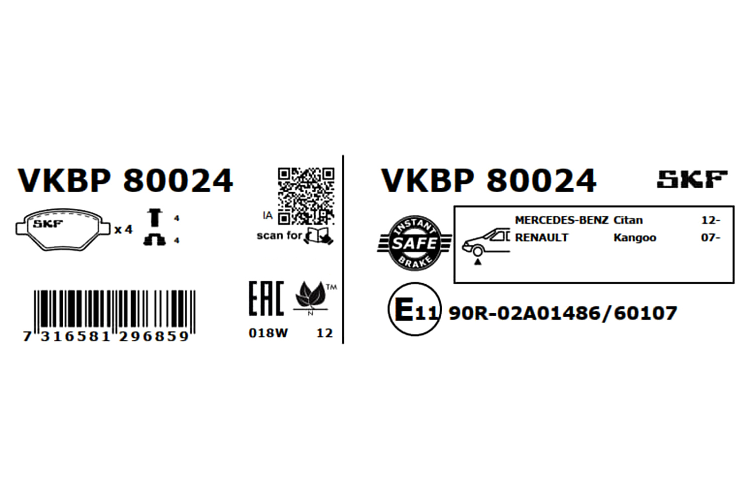 Brake Pad Set, disc brake - VKBP 80024 SKF