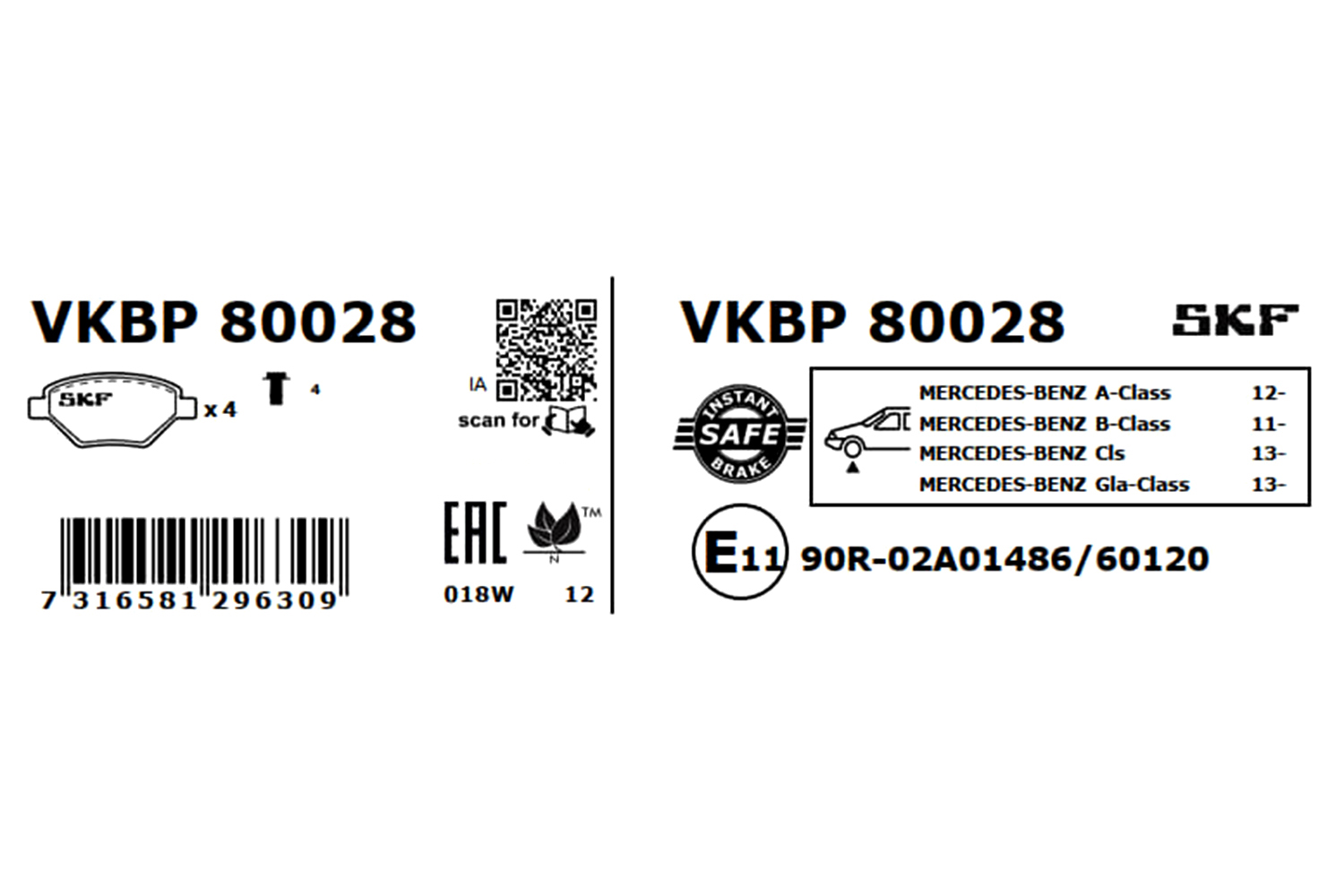Kit pastiglie freno, Freno a disco - VKBP 80028 SKF