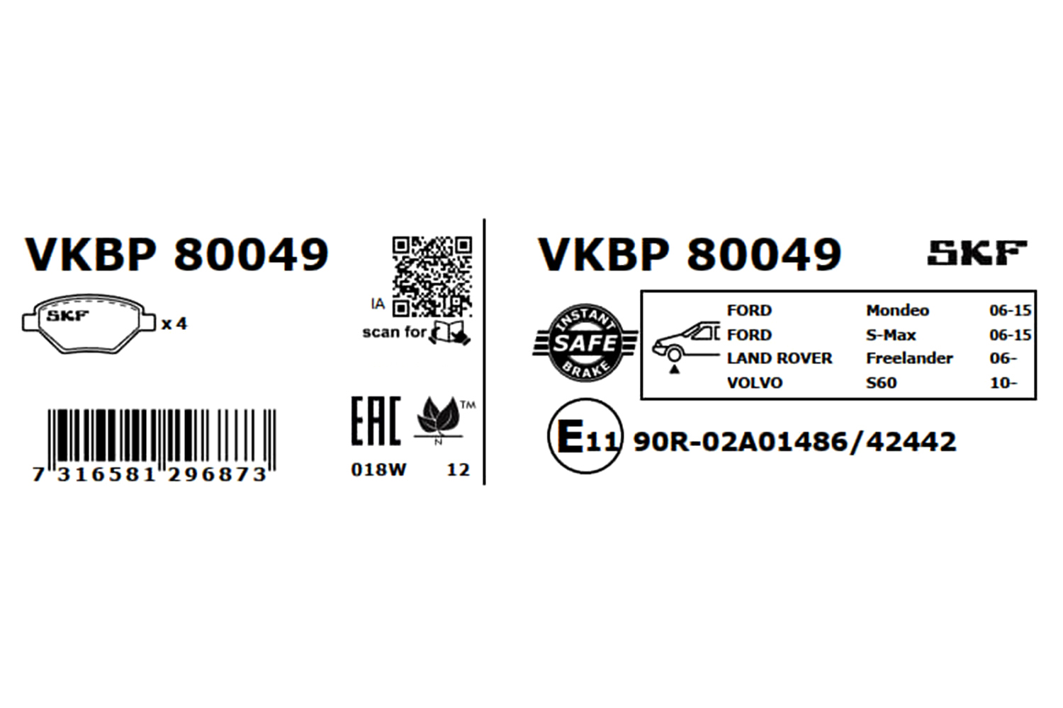Brake Pad Set, disc brake - VKBP 80049 SKF