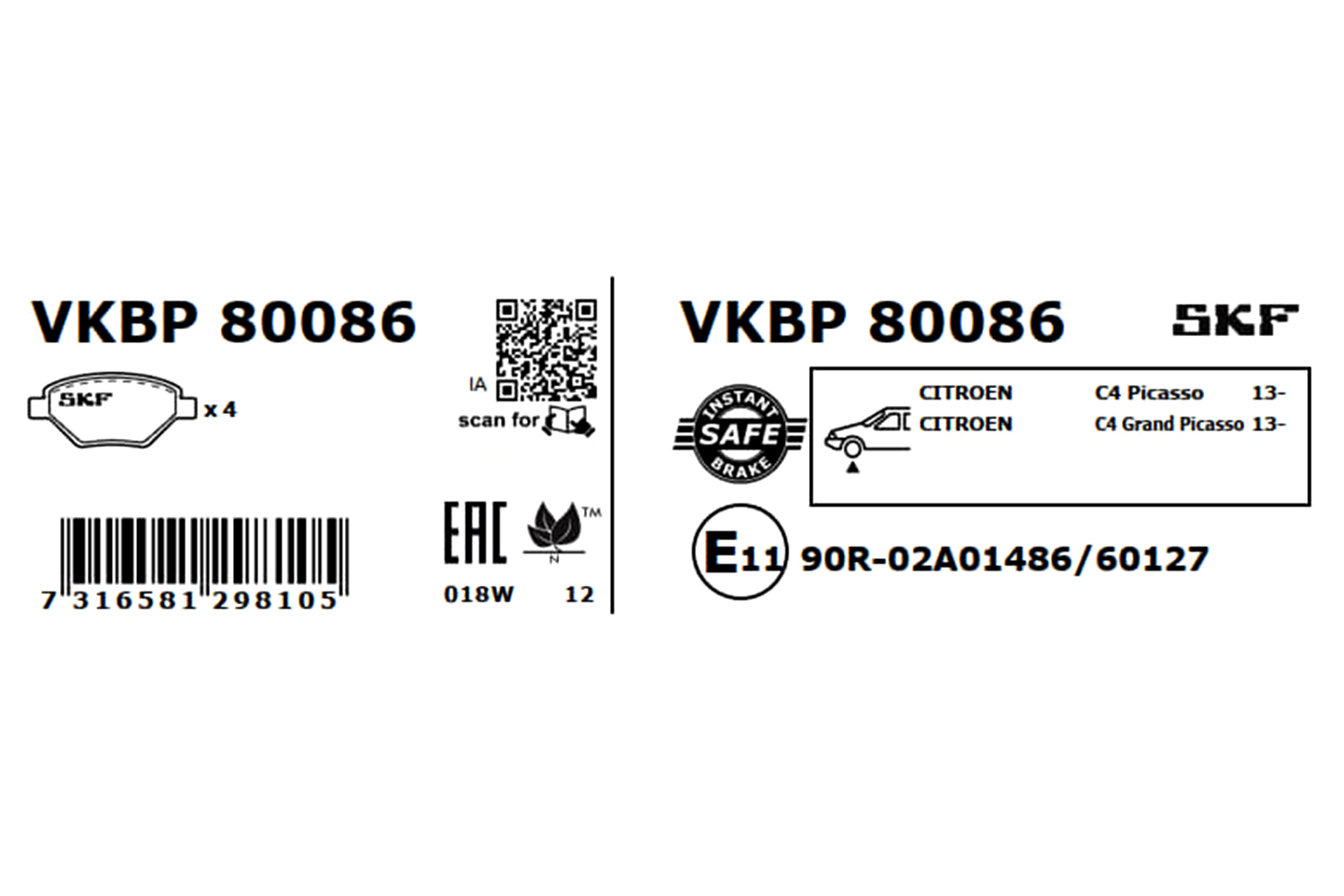 Brake Pad Set, disc brake - VKBP 80086 SKF