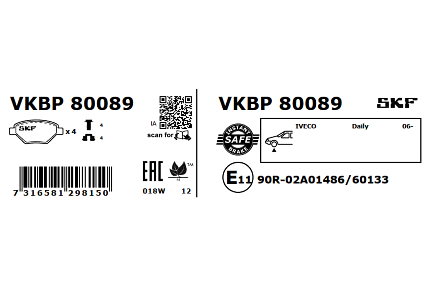 Brake Pad Set, disc brake - VKBP 80089 SKF