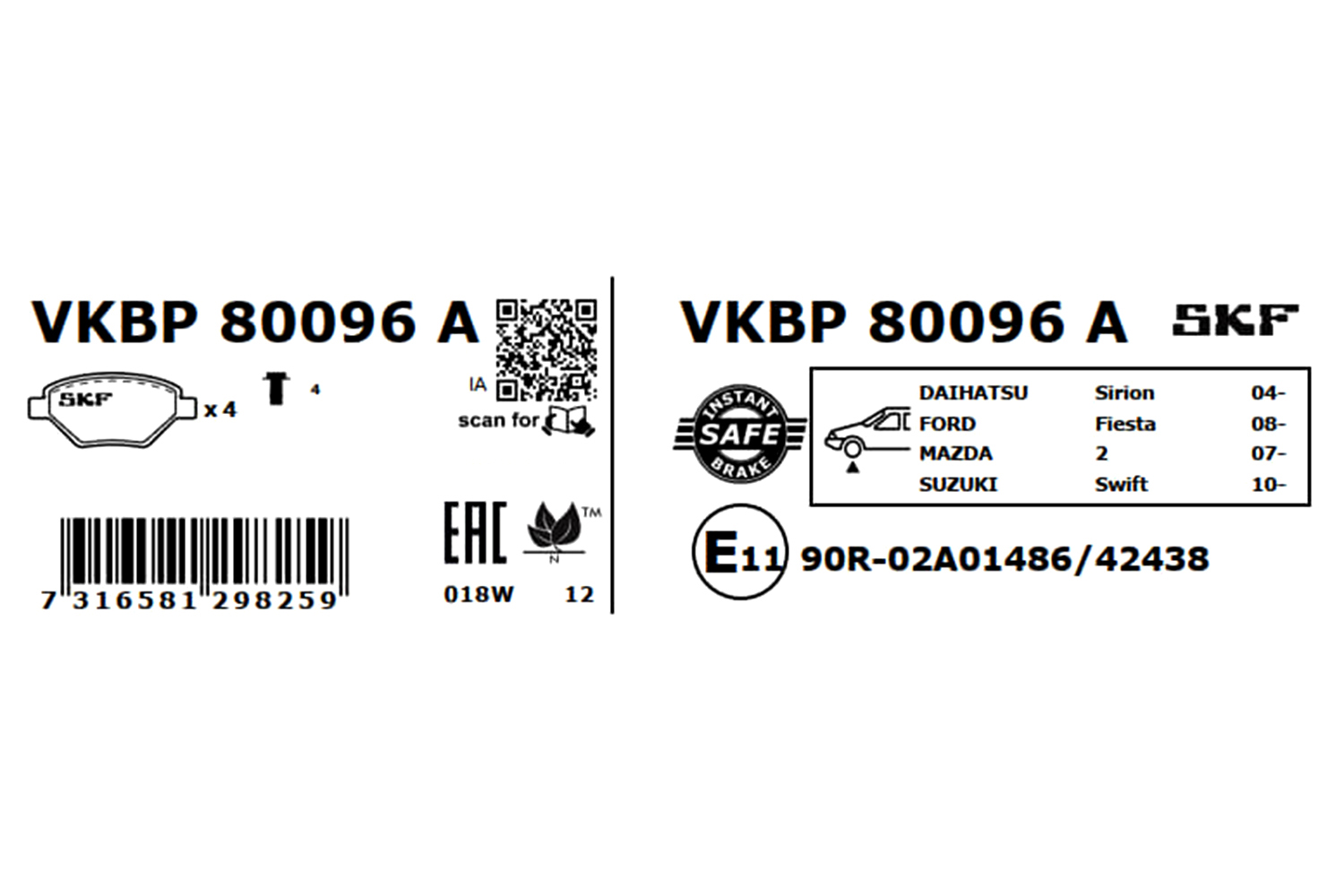 Brake Pad Set, disc brake - VKBP 80096 A SKF