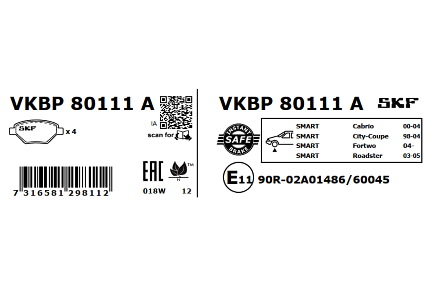 Brake Pad Set, disc brake - VKBP 80111 A SKF
