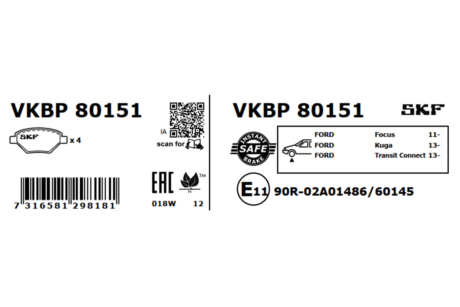 Brake Pad Set, disc brake - VKBP 80151 SKF