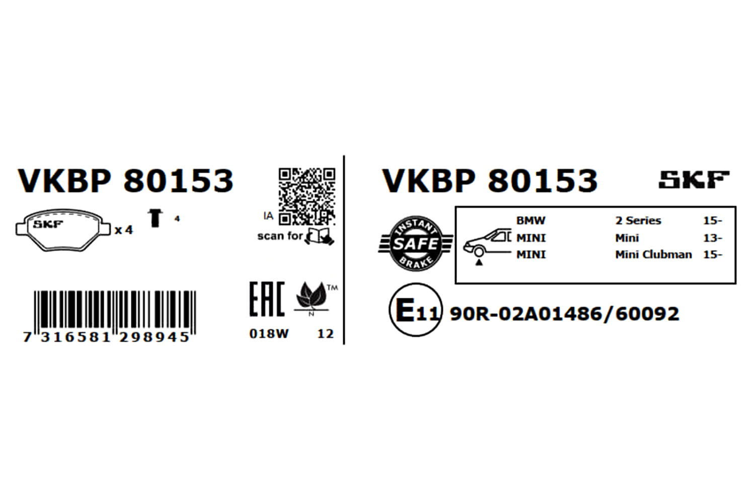 Kit pastiglie freno, Freno a disco - VKBP 80153 SKF