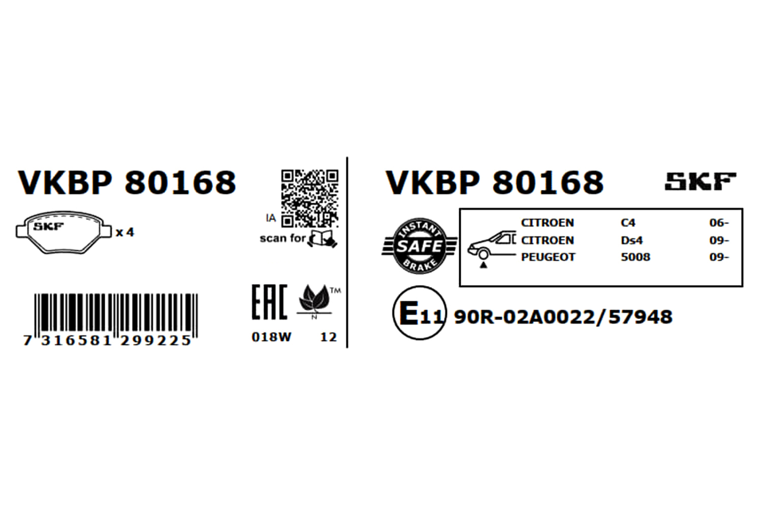 Brake Pad Set, disc brake - VKBP 80168 SKF