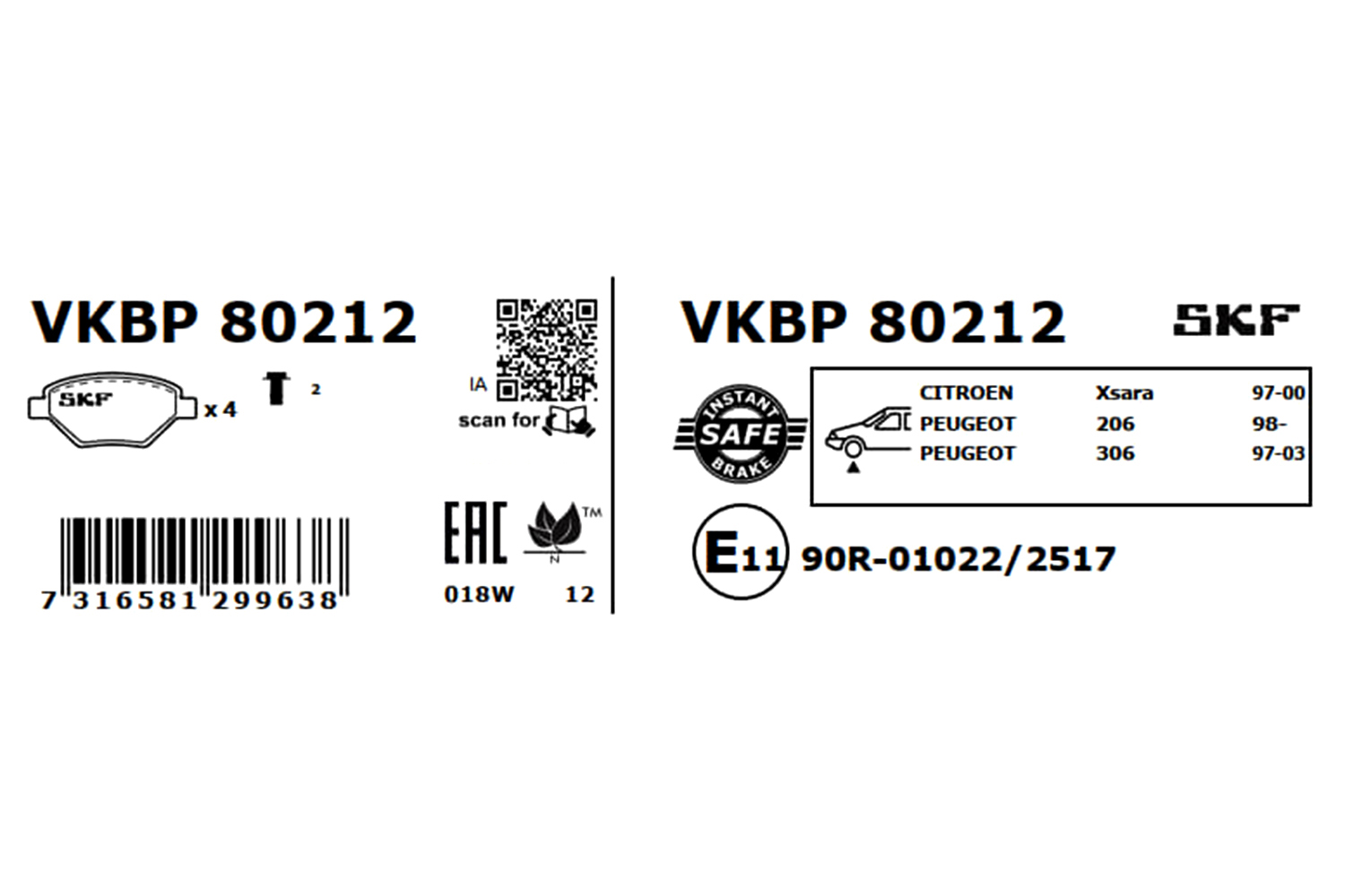 Brake Pad Set, disc brake - VKBP 80212 SKF