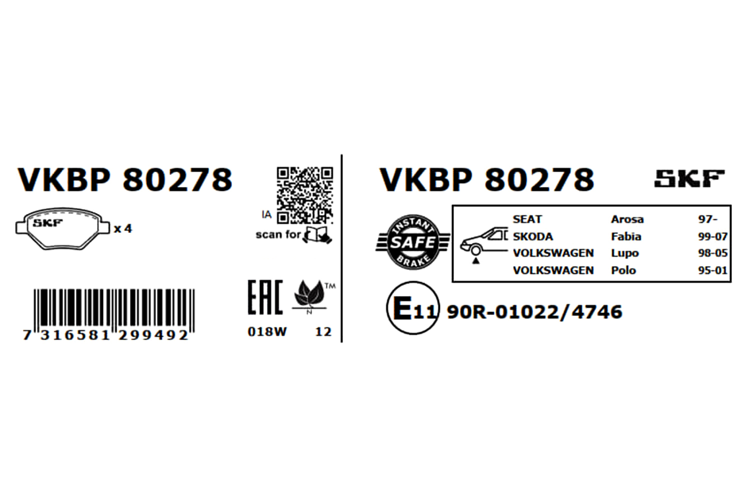 Brake Pad Set, disc brake - VKBP 80278 SKF