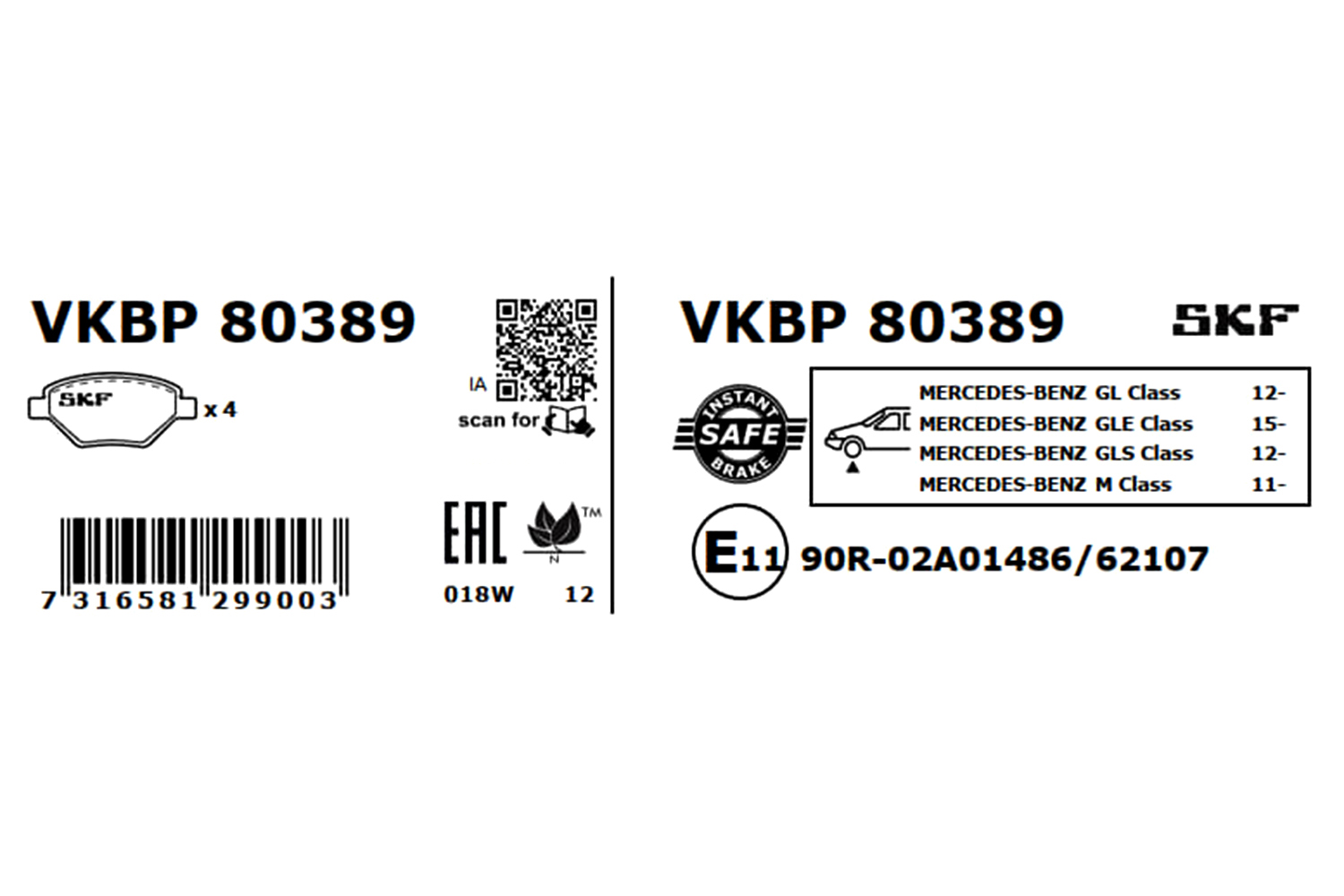 Brake Pad Set, disc brake - VKBP 80389 SKF