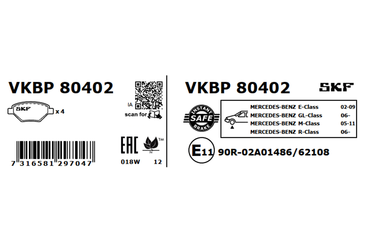 Brake Pad Set, disc brake - VKBP 80402 SKF