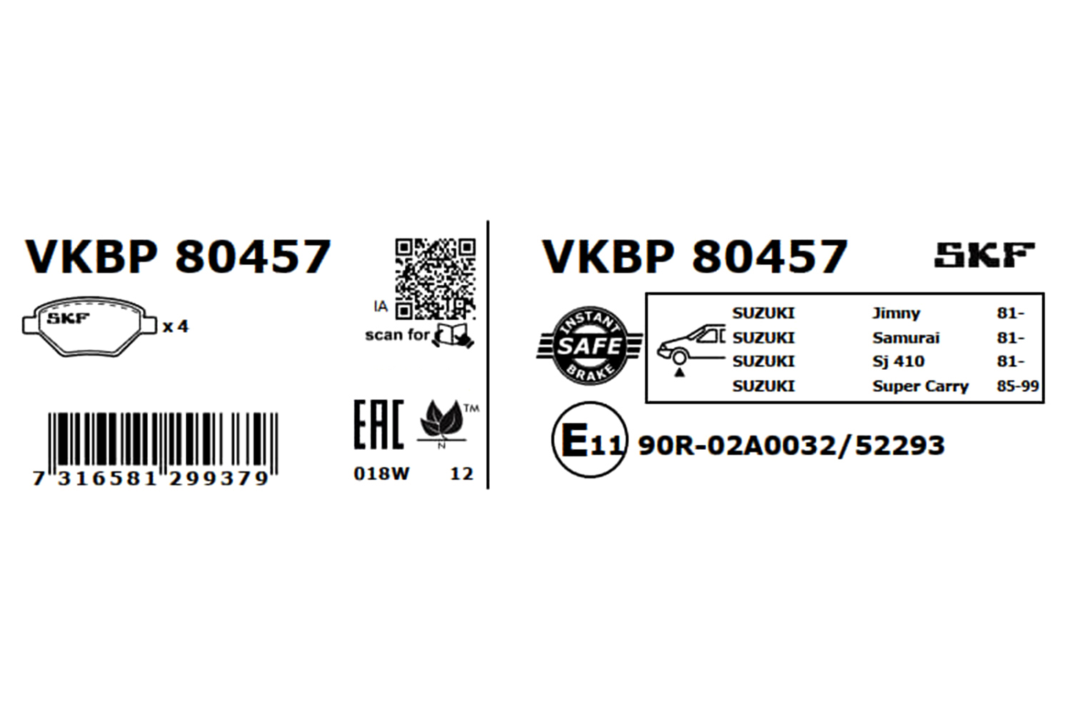 Brake Pad Set, disc brake - VKBP 80457 SKF
