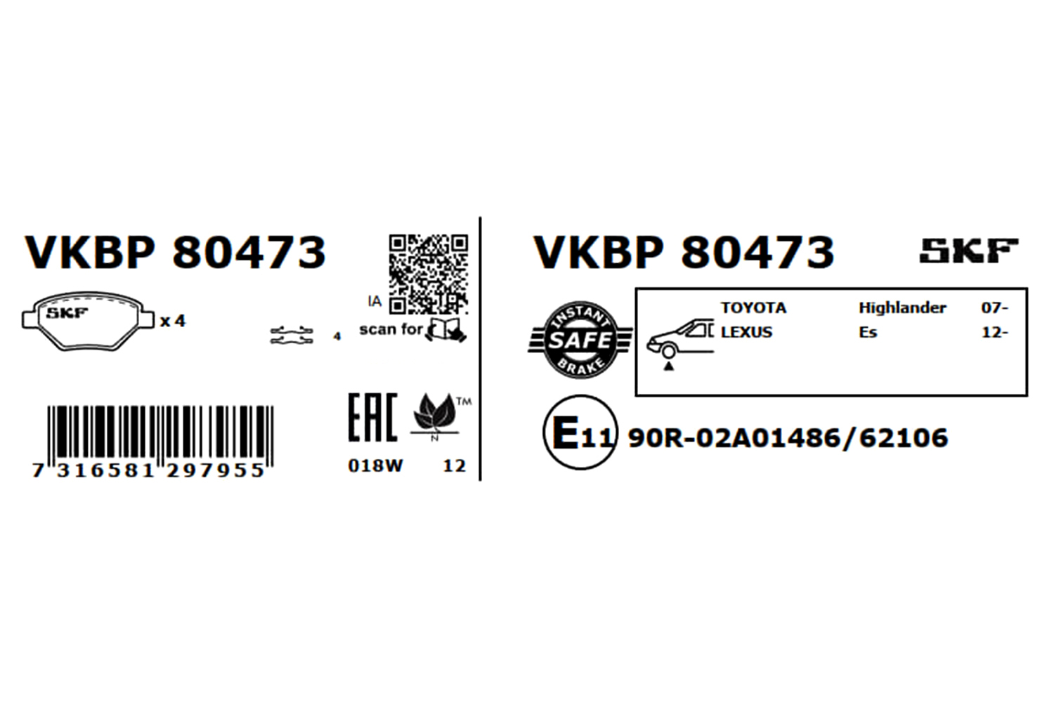 Kit pastiglie freno, Freno a disco - VKBP 80473 SKF