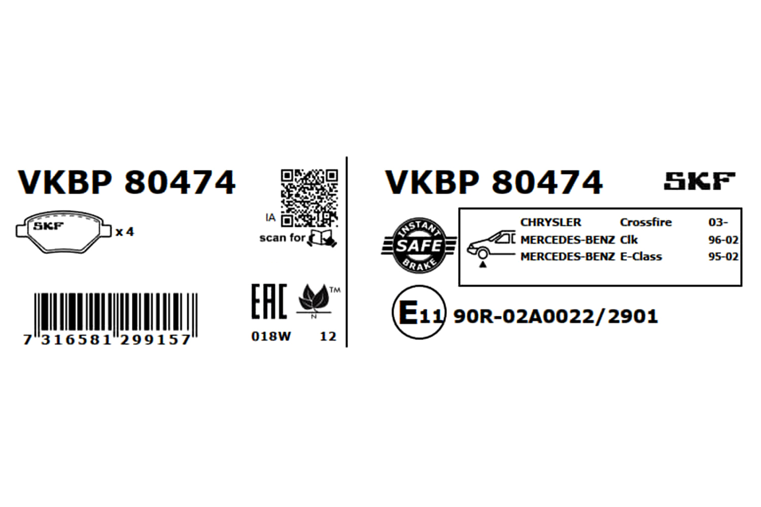 Brake Pad Set, disc brake - VKBP 80474 SKF