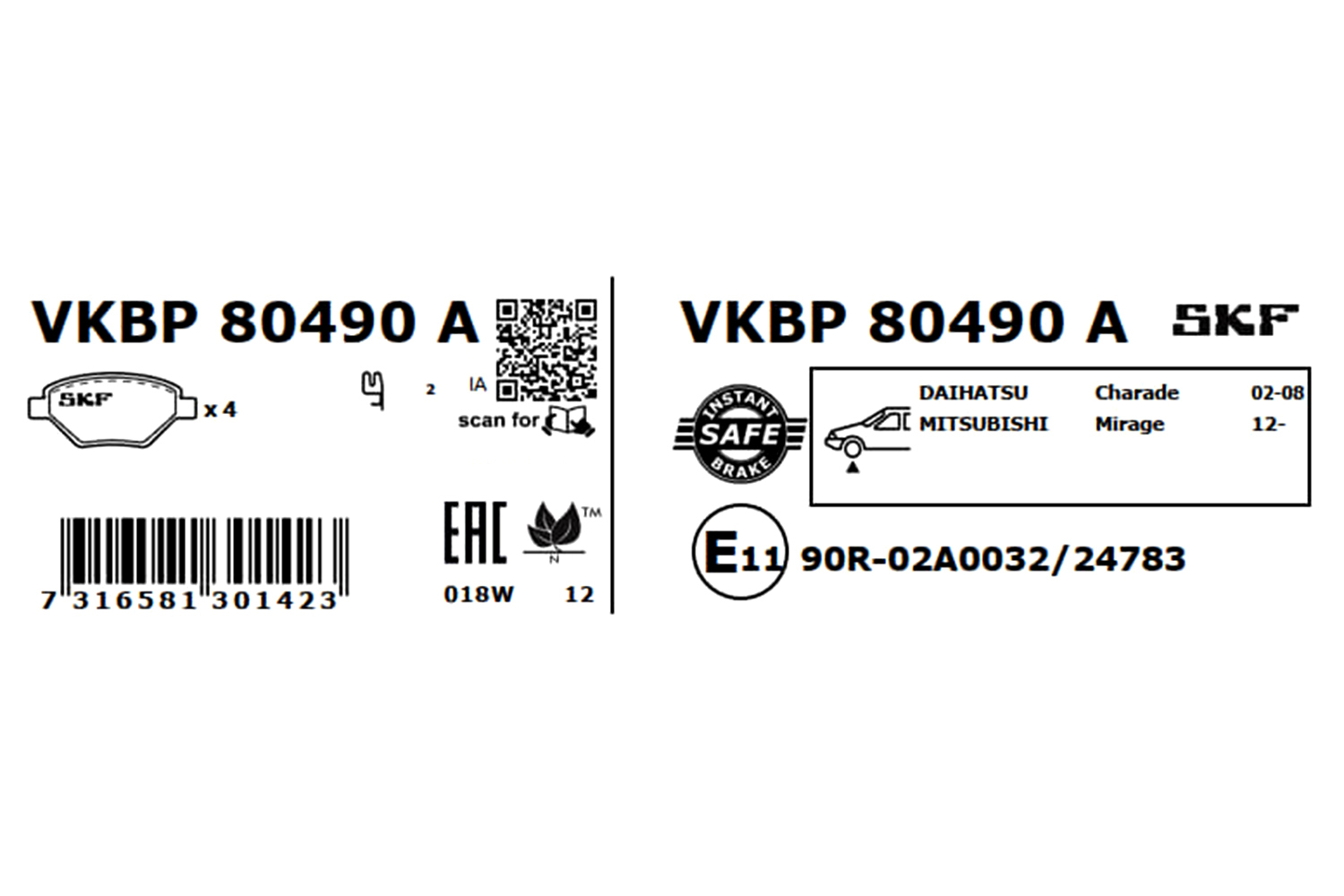 Brake Pad Set, disc brake - VKBP 80490 A SKF