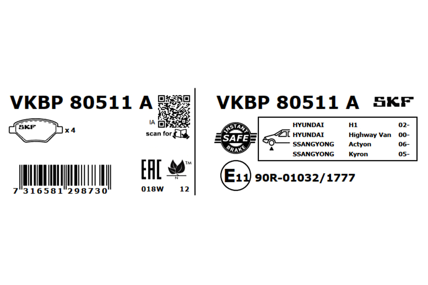 Brake Pad Set, disc brake - VKBP 80511 A SKF